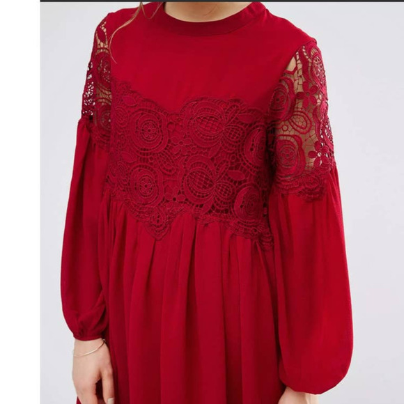 Women's Endless Rose Lace Cutout Mini Dress in Cranberry, Long Sleeves, Small - Picture 5 of 16
